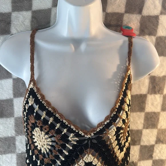 Elan Crochet Maxi Tank Top Strap Swim Cover Up Dress Floor Length Size M/Medium - Picture 4 of 12